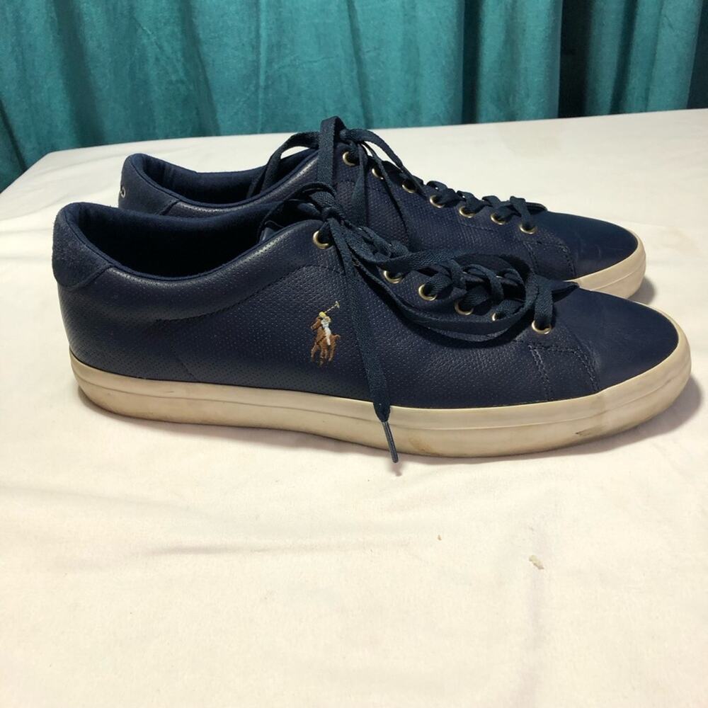 Polo Ralph Lauren longwood blue cowhide leather suede lace up sneakers mens 12